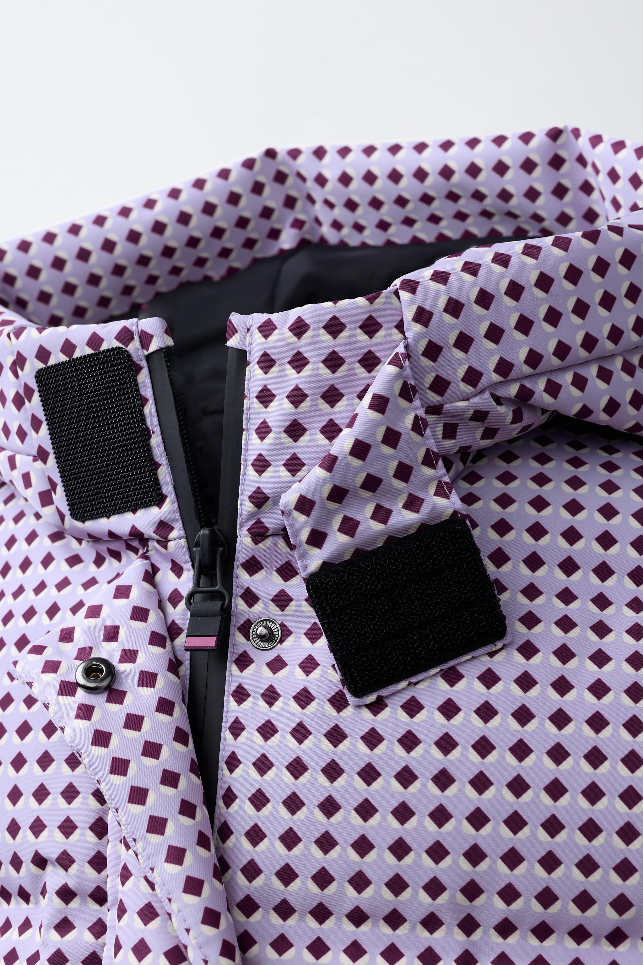 80% DOWN AND 20% FEATHER GEOMETRIC PRINT PUFFER JACKET WATER RESISTANT WINDPROOF RECCO® SYSTEM SKI COLLECTION